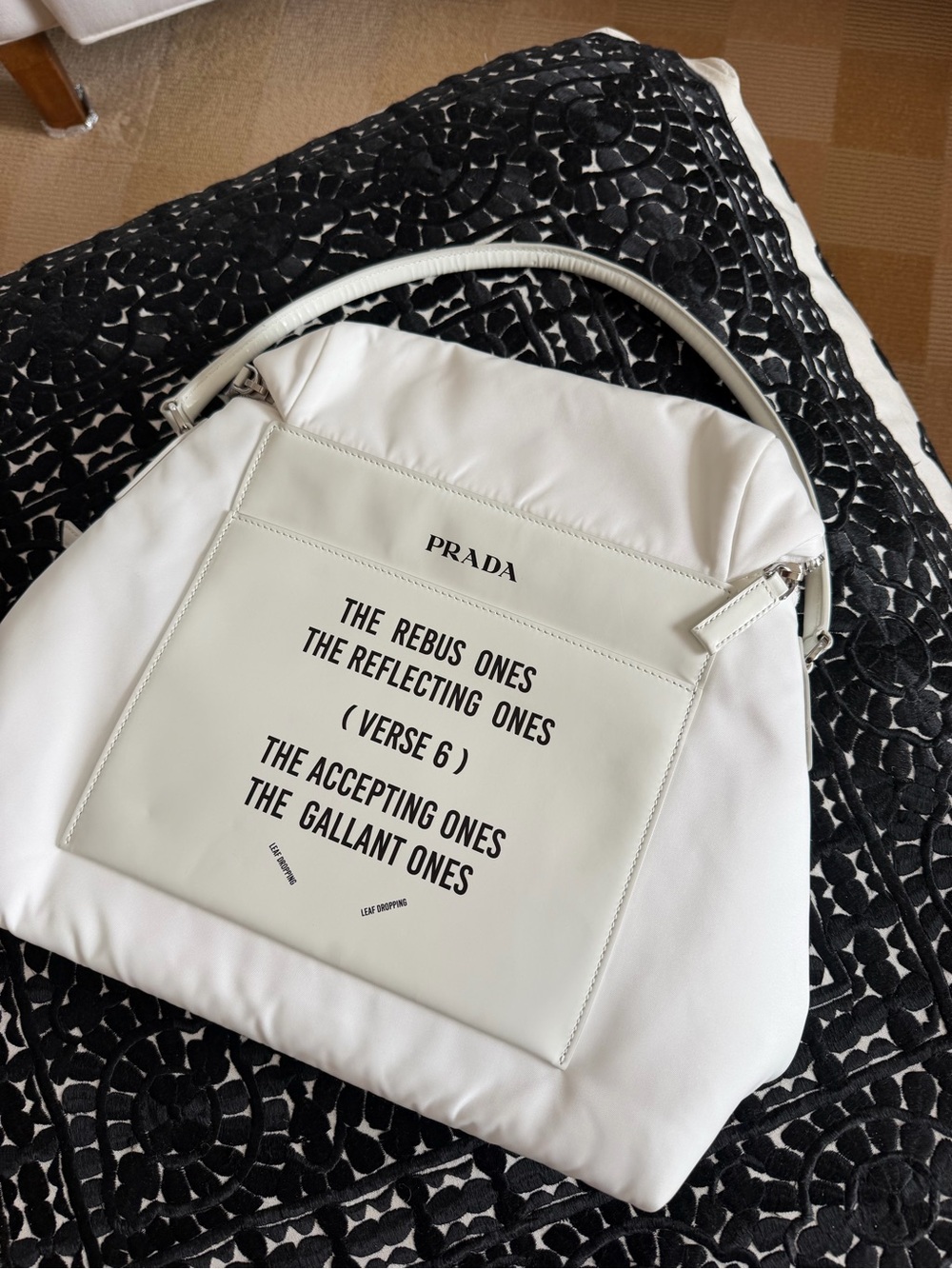 Prada White Shoulder Bag with Black Text Print